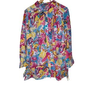 Jessica London Floral Button Down Shirt Womens 24W Multicolor Cotton Stretch